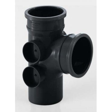 110mm Push-Fit Soil Pipe 92.5° Double Socket 4 Boss Branch BLACK - BS451B