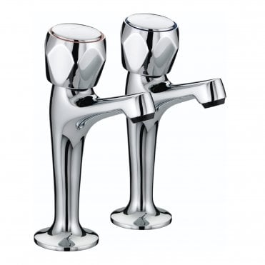 Value Club High Neck Sink Pillar Taps with Metal Heads Chrome (Pair)