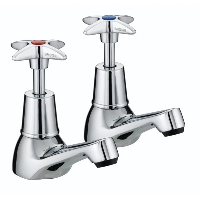 Bristan Value Cross Top Basin Pillar Taps Chrome (Pair)