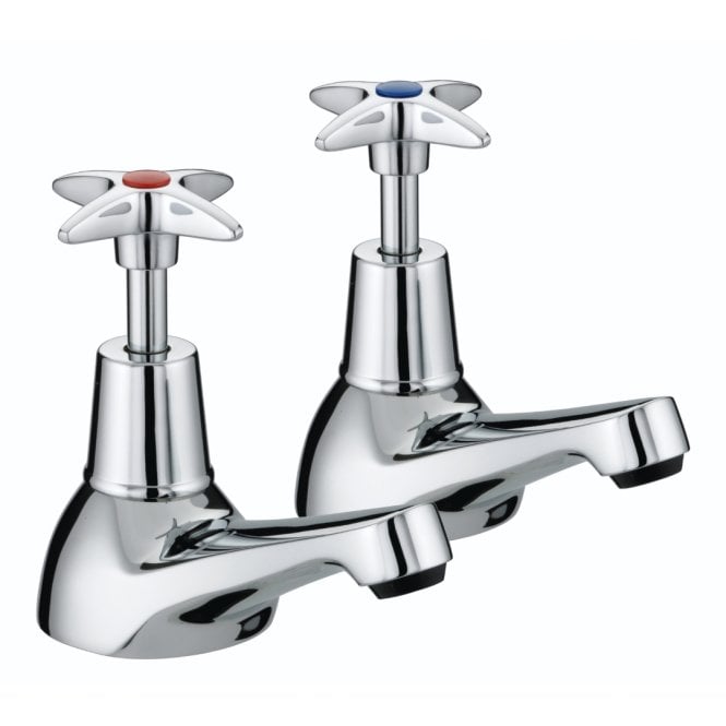 Bristan Value Cross Top Bath Pillar Taps Chrome (Pair)
