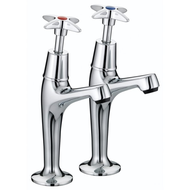 Bristan Value Cross Top High Neck Sink Pillar Taps Chrome (Pair)