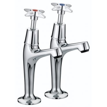 Value Cross Top High Neck Sink Pillar Taps Chrome (Pair)