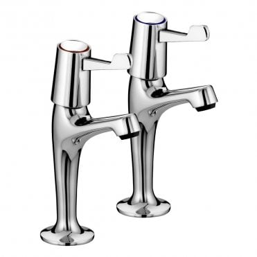 Value Lever High Neck Sink Pillar Taps with 3" Lever Chrome (Pair)