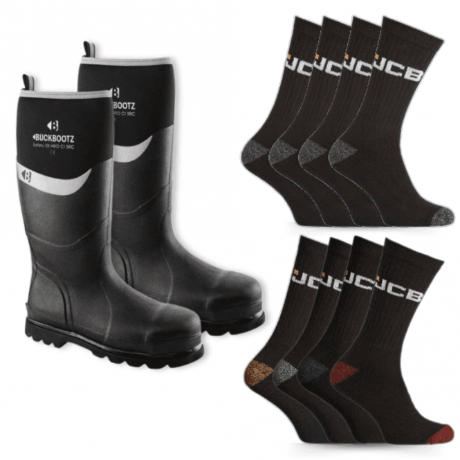 BuckBootz BBZ6000 Safety Wellington Boots & 8 Pairs of Work Socks