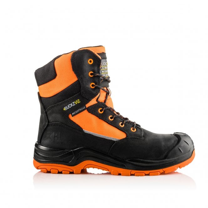 BuckBootz BVIZ1 Hi-Vis - Hi-leg Lace up Metal Free Waterproof Safety Boots