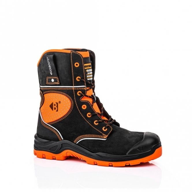 BuckBootz BVIZ6 S3 Orange/Black 360° High Visibility Metal Free Waterproof Safety High-Leg Lace Boot with Built-In Ankle Impact Protection