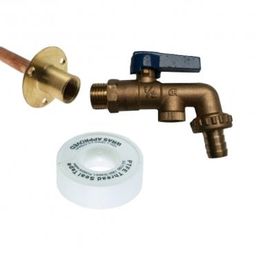 Outside Garden Tap Kit - 600mm Wall Plate | Quarter Turn Lever Check Bib Tap | Thread Tape