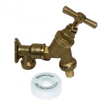 Outside Garden Tap Kit - Wall Plate Elbow | Check Valve Bib Tap | Thread Tape