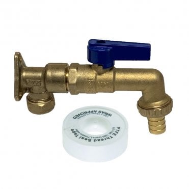 Outside Garden Tap Kit - Wall Plate Elbow | Quarter Turn Lever Bib Tap | Thread Tape