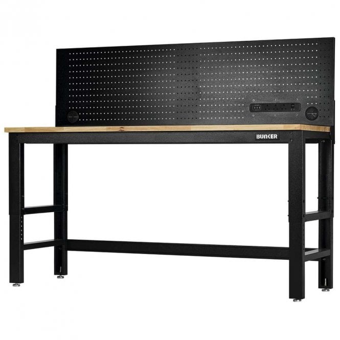 BUNKER Workbench with Hardwood Worktop & Power Pegboard