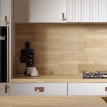 3000 x 600 x 8mm OMEGA Modern Natural Block Oak Square Edge Splashback