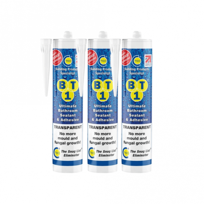 C-TEC 3x BT1 Transparent Ultimate Bathroom Sealant & Adhesive 290ml 