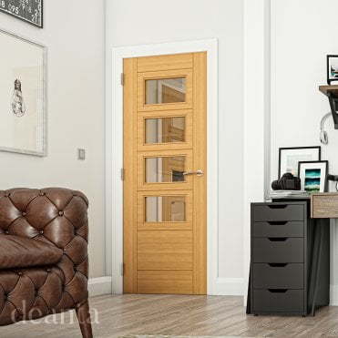 Oak Pre-Finished Seville Glazed 4L Square Internal Door
