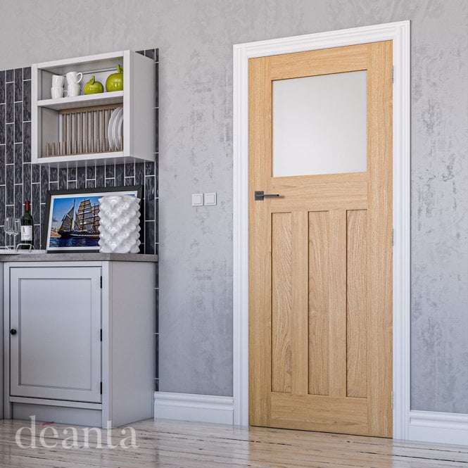 Deanta Oak Un-Finished Cambridge Frame Frosted Glaze Internal Door