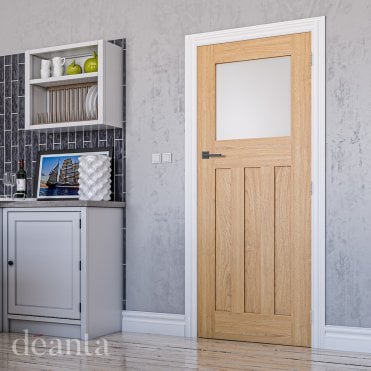Oak Un-Finished Cambridge Frame Frosted Glaze Internal Door