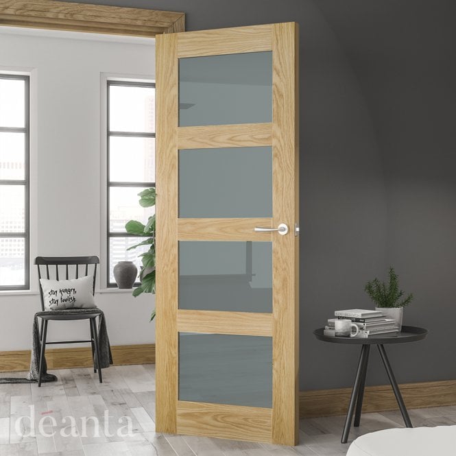 Deanta Oak Un-Finished Coventry Frame Frosted Glaze Internal Door