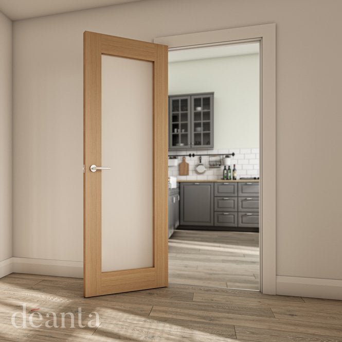 Deanta Oak Un-Finished Walden Frame Frosted Glaze Internal Door