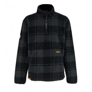 Deansway Grey/Black 1/4 Zip Check Printed Sherpa Fleece