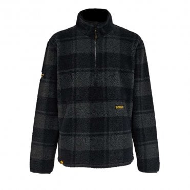Deansway Grey/Black 1/4 Zip Check Printed Sherpa Fleece
