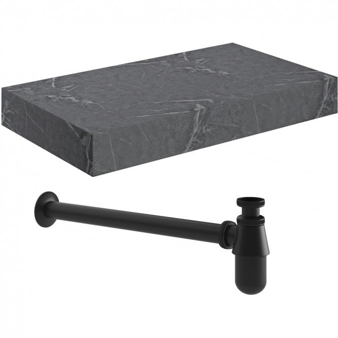 Dove Bathrooms Adder 800mm Wall Hung Grey Marble Basin Shelf & Black Bottle Trap