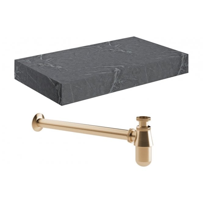 Dove Bathrooms Adder 800mm Wall Hung Grey Marble Basin Shelf & Brushed Bronze Bottle Trap