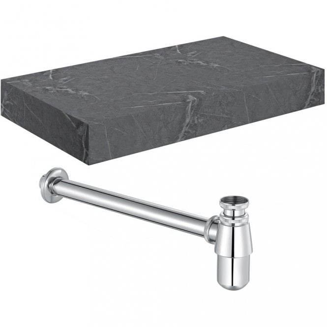 Dove Bathrooms Adder 800mm Wall Hung Grey Marble Basin Shelf & Chrome Bottle Trap