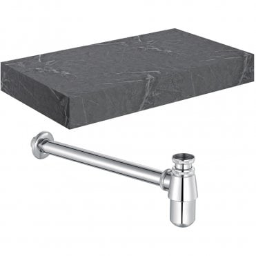 Adder 800mm Wall Hung Grey Marble Basin Shelf & Chrome Bottle Trap