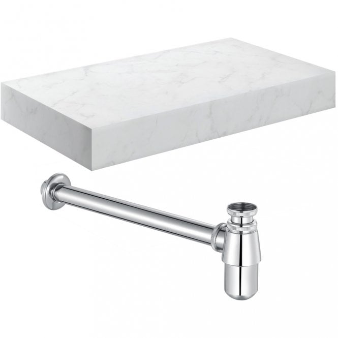 Dove Bathrooms Adder 800mm Wall Hung White Marble Basin Shelf & Chrome Bottle Trap