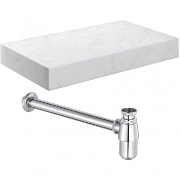 Adder 800mm Wall Hung White Marble Basin Shelf & Chrome Bottle Trap
