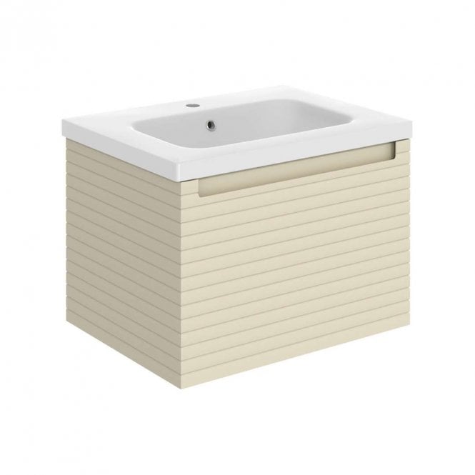 Dove Bathrooms Aire 615mm Wall Hung 1 Drawer Vanity Unit & 1TH Basin - Matt Cotton