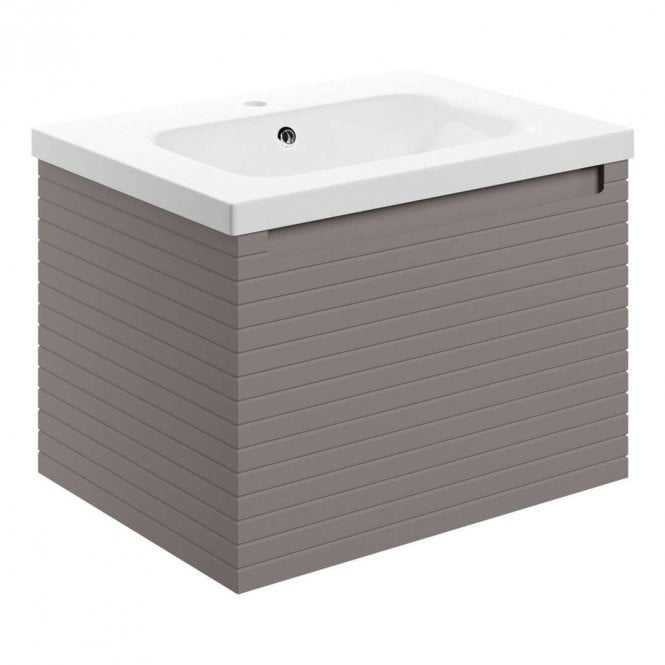 Dove Bathrooms Aire 615mm Wall Hung 1 Drawer Vanity Unit & 1TH Basin - Matt Taupe