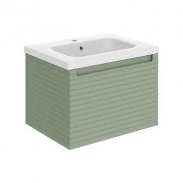 Aire 615mm Wall Hung 1 Drawer Vanity Unit & 1TH Basin - Matt Willow Green