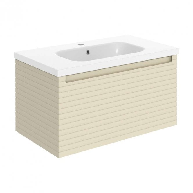 Dove Bathrooms Aire 815mm Wall Hung 1 Drawer Vanity Unit & 1TH Basin - Matt Cotton