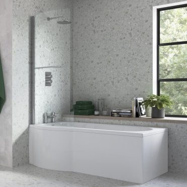 Amore P-Shaped 1700mm x 850mm 0TH Shower Bath inc. Panel & Screen