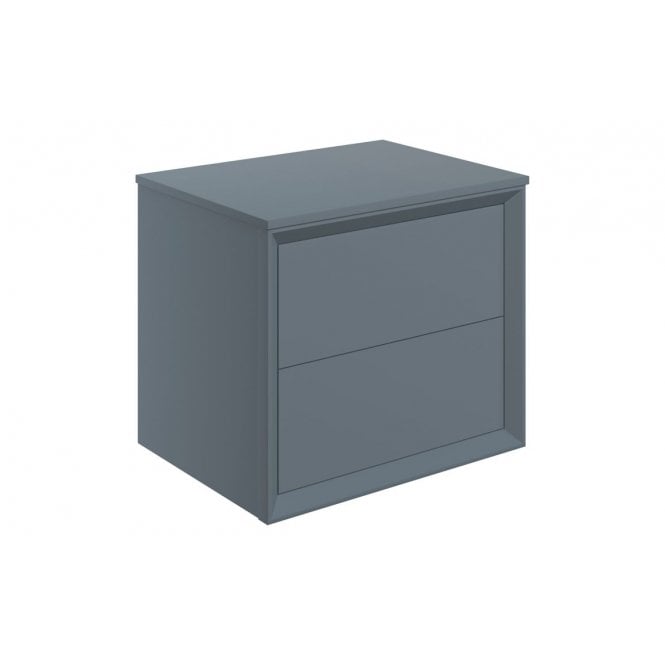 Dove Bathrooms Austin 600mm Wall Hung 2 Drawer Vanity Unit & Top - Matt Storm Blue