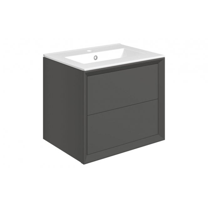 Dove Bathrooms Austin 615mm Wall Hung 2 Drawer Vanity Unit & Ceramic Sink - Matt Clay