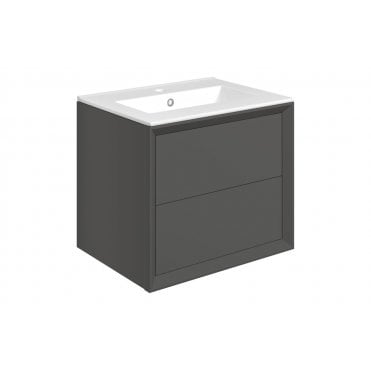Austin 615mm Wall Hung 2 Drawer Vanity Unit & Ceramic Sink - Matt Clay