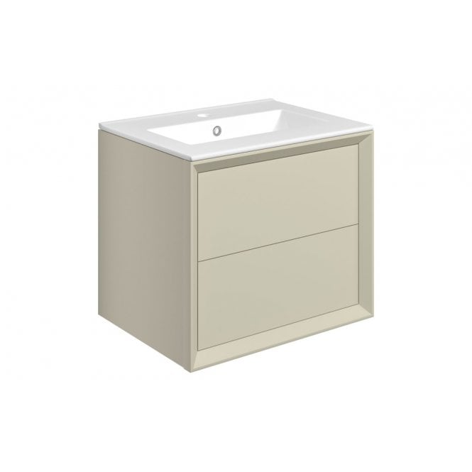 Dove Bathrooms Austin 615mm Wall Hung 2 Drawer Vanity Unit & Ceramic Sink - Matt Cotton