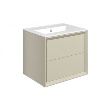 Austin 615mm Wall Hung 2 Drawer Vanity Unit & Ceramic Sink - Matt Cotton