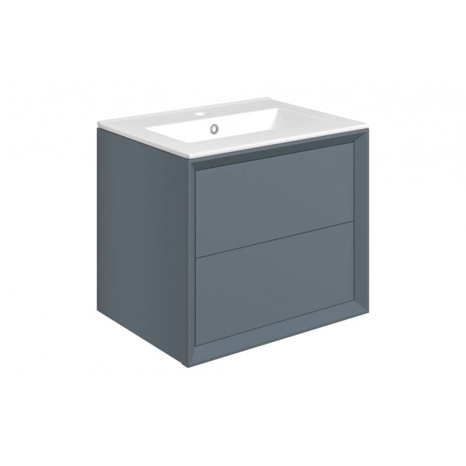 Dove Bathrooms Austin 615mm Wall Hung 2 Drawer Vanity Unit & Ceramic Sink - Matt Storm Blue