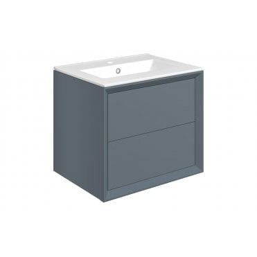 Austin 615mm Wall Hung 2 Drawer Vanity Unit & Ceramic Sink - Matt Storm Blue