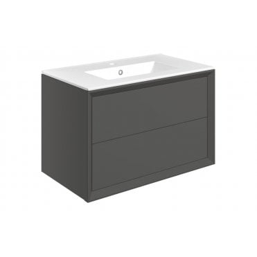 Austin 815mm Wall Hung 2 Drawer Vanity Unit & Ceramic Sink - Matt Clay
