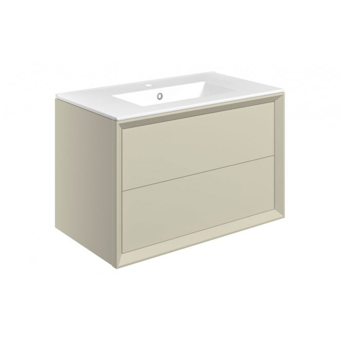 Dove Bathrooms Austin 815mm Wall Hung 2 Drawer Vanity Unit & Ceramic Sink - Matt Cotton