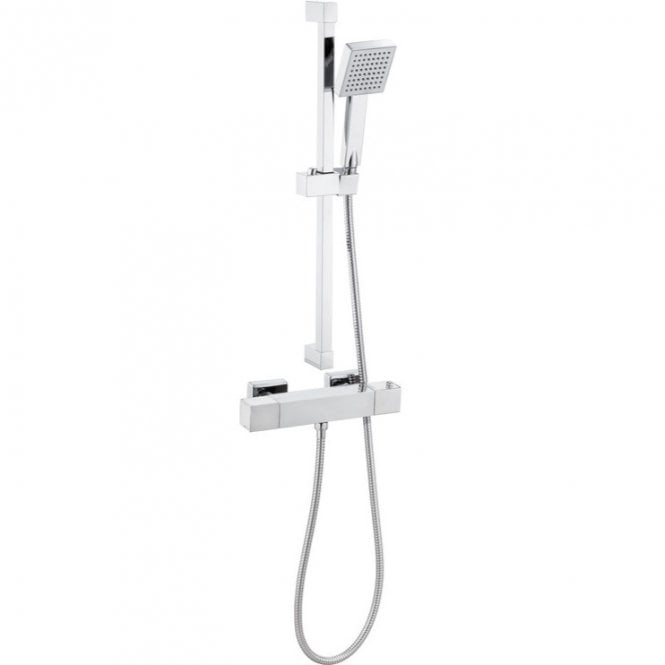 Dove Bathrooms Bay Square Cool-Touch Thermostatic Bar Mixer Shower with Adjustable Slide Rail Kit - Chrome
