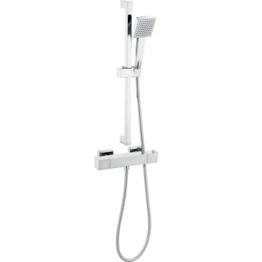 Bay Square Cool-Touch Thermostatic Bar Mixer Shower with Adjustable Slide Rail Kit - Chrome