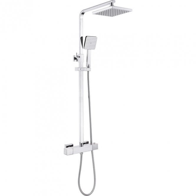 Dove Bathrooms Bay Square Cool-Touch Thermostatic Bar Mixer Shower with Fixed Head & Handset - Chrome