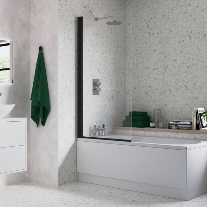 Dove Bathrooms Black 1400mm x 800mm Single Square Bath Screen