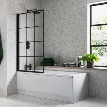 Black 1400mm x 800mm Square Grid Bath Screen
