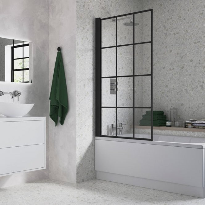 Dove Bathrooms Black 1500mm x 800mm Grid Style Square Bath Screen