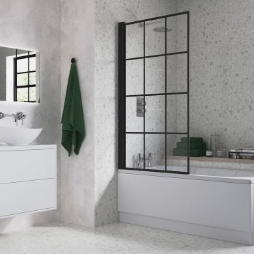 Black 1500mm x 800mm Grid Style Square Bath Screen